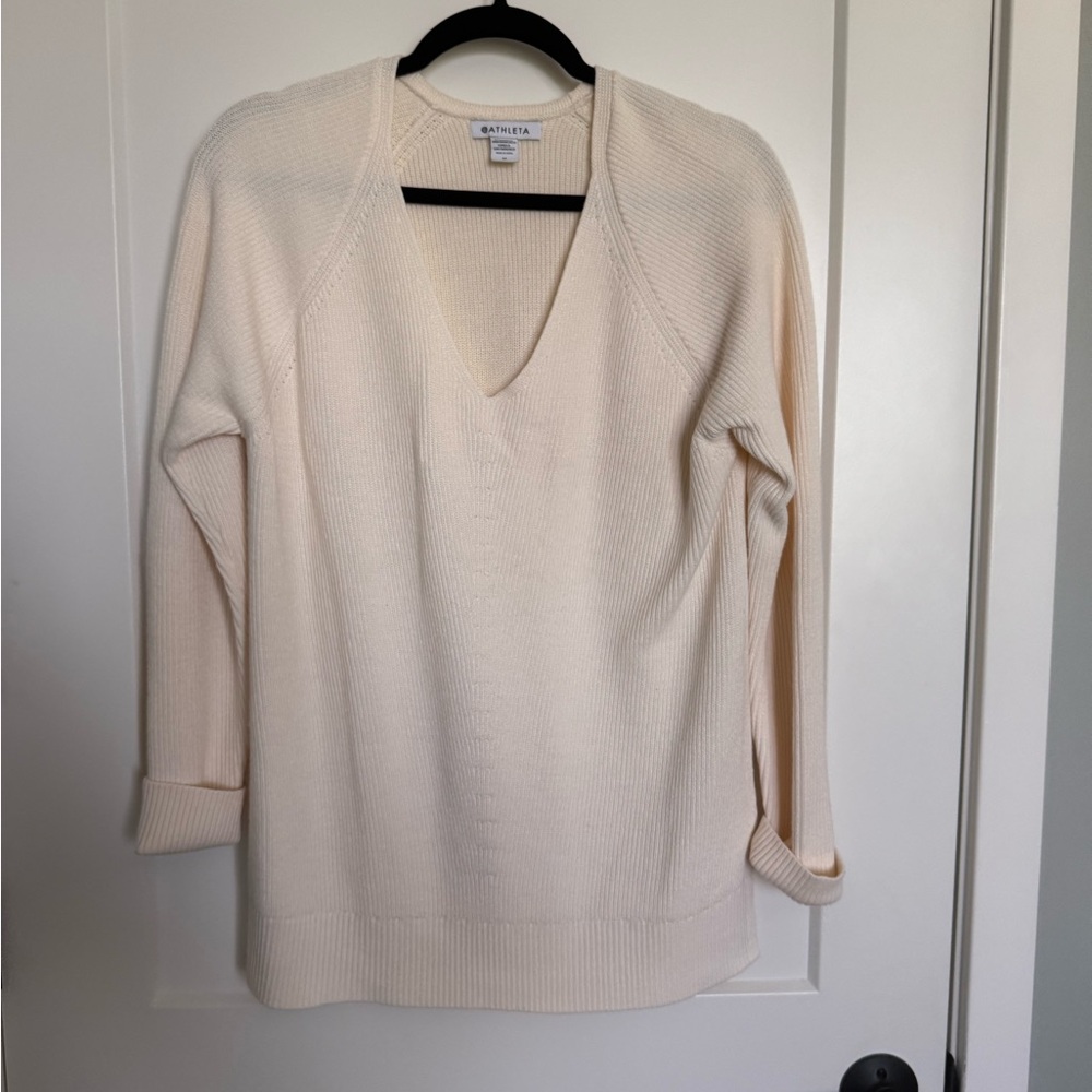 Athleta Women's V-Neck Sweater in Soft Cream